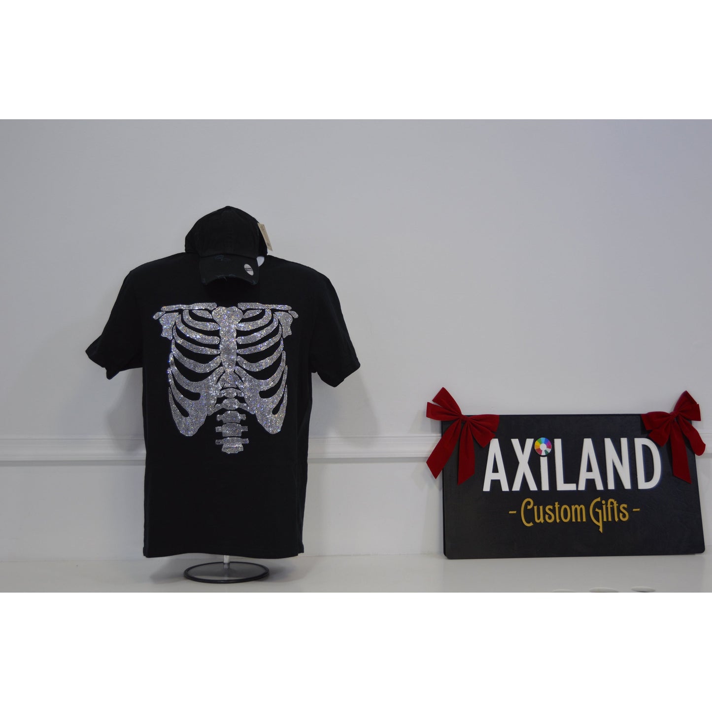 Skeleton Ribs Rhinestone T-shirt, Rhinestone Hoodie