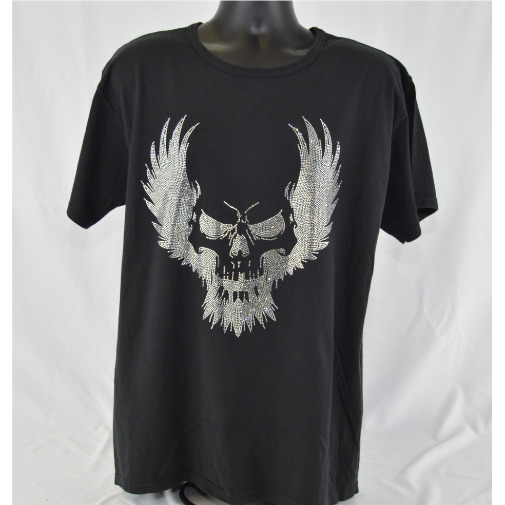 Skull With Wings Rhinestone T-Shirt, Rhinestone Hoodie