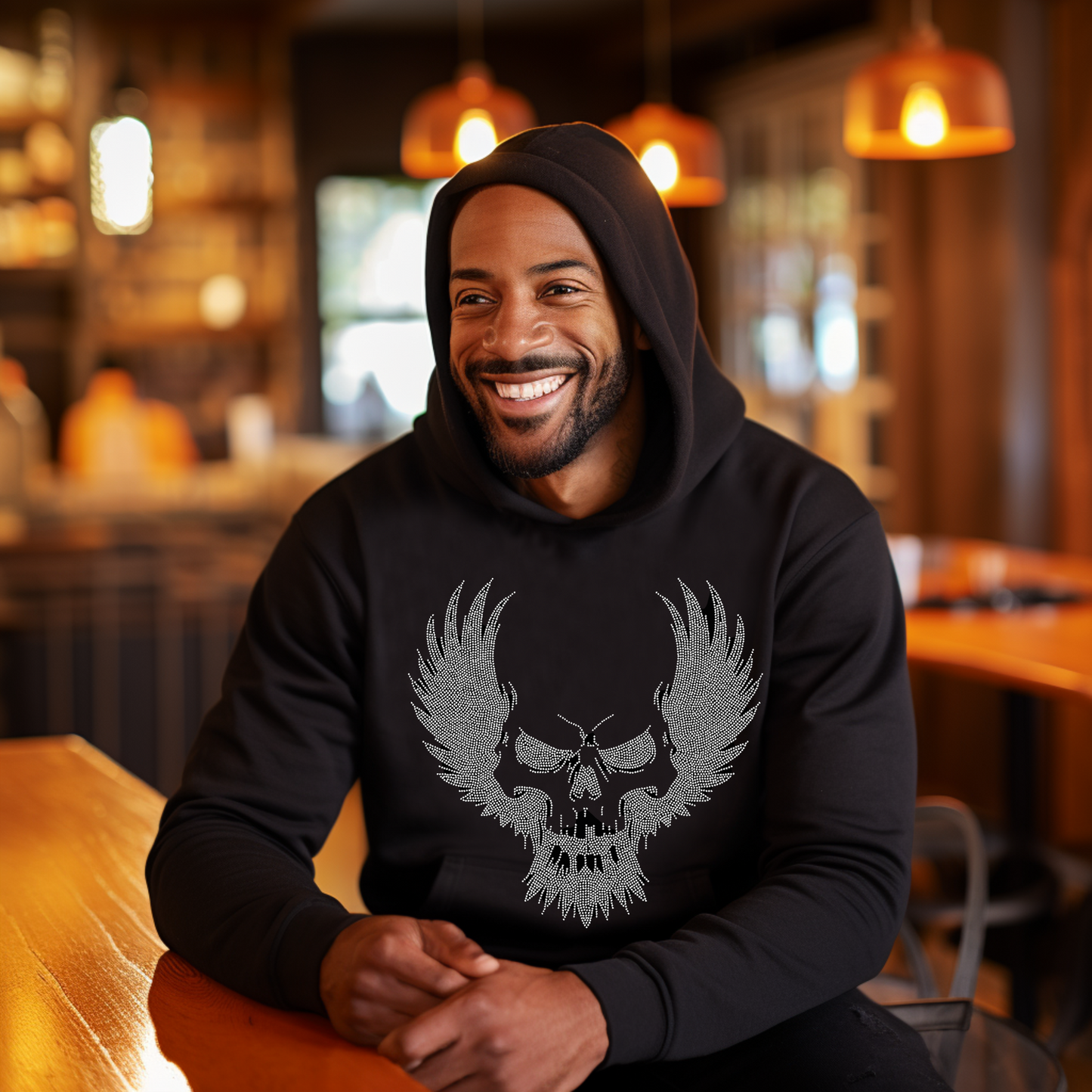 Skull With Wings Rhinestone T-Shirt, Rhinestone Hoodie