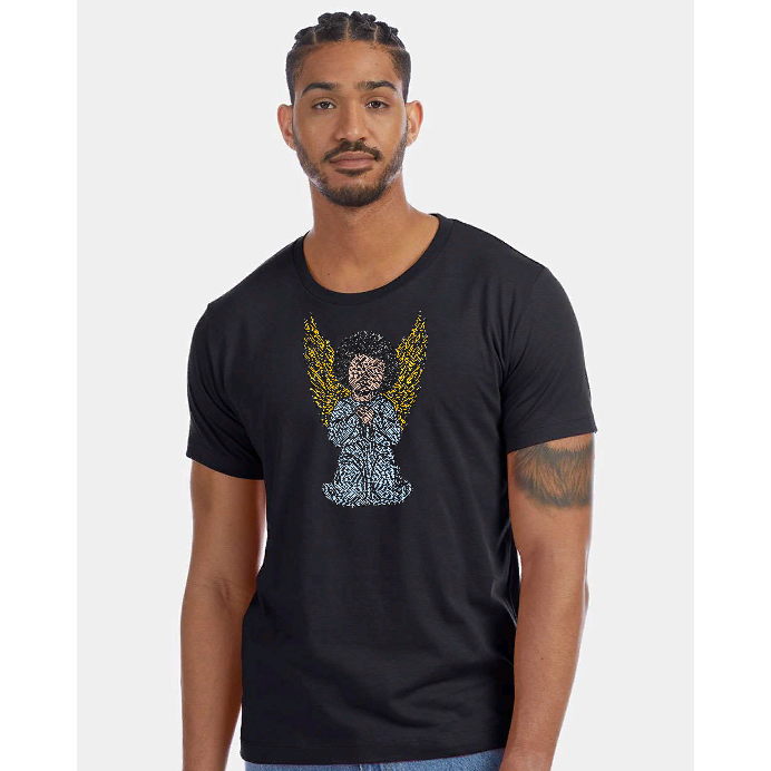 african angel rhinestone shirt on male model