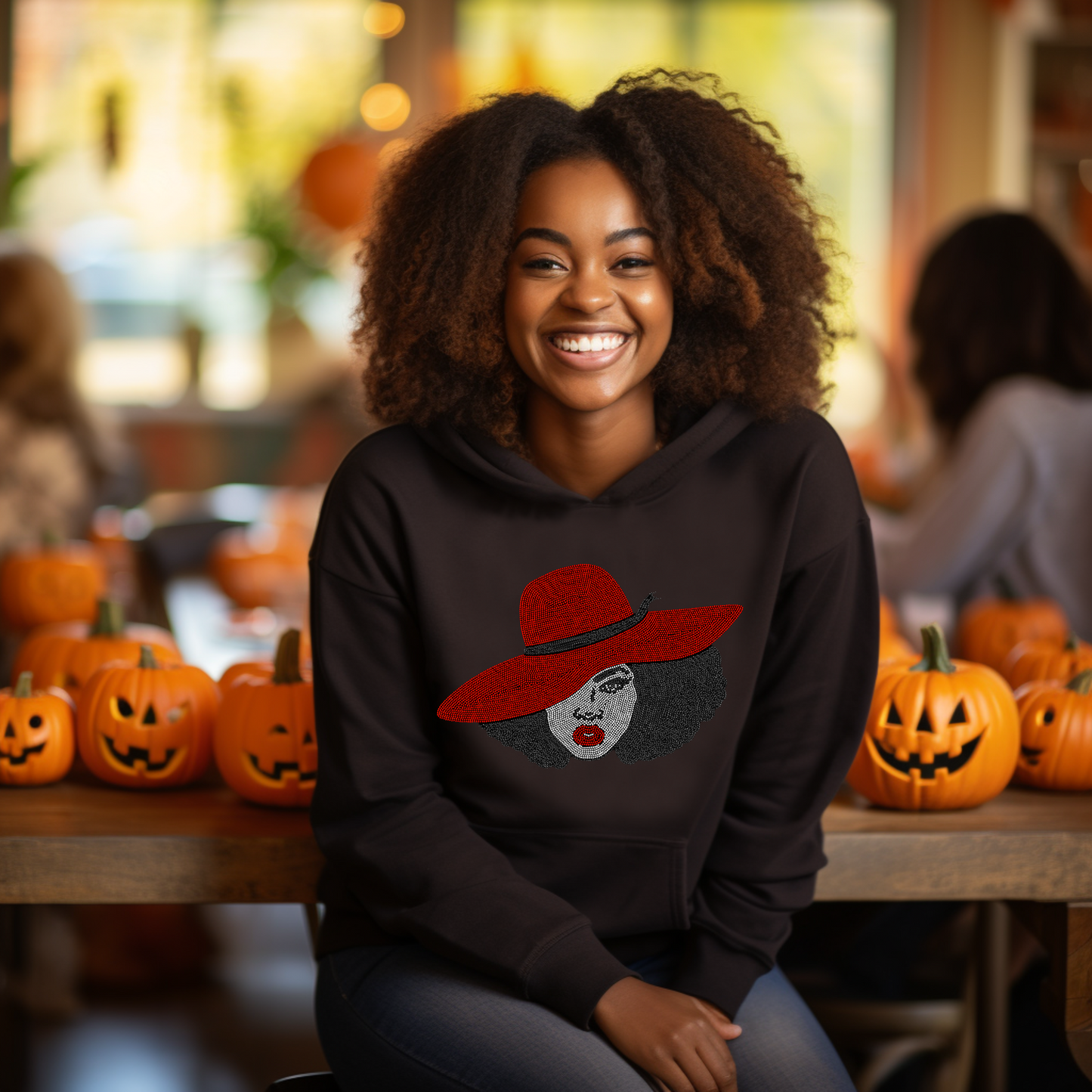 afro with hat rhinestone shirt hoodie thanksgiving background