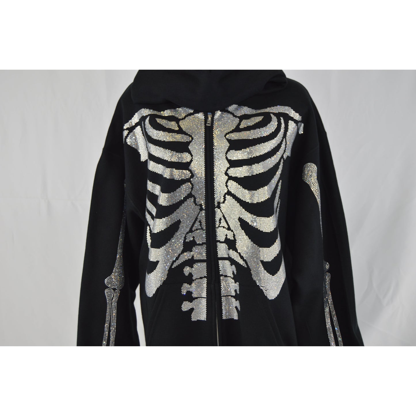 Rhinestone Skeleton Zip-Up Hoodie