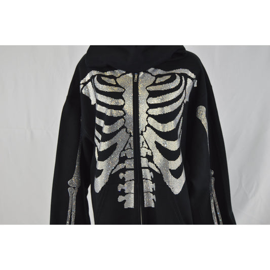 Rhinestone Skeleton Zip-Up Hoodie