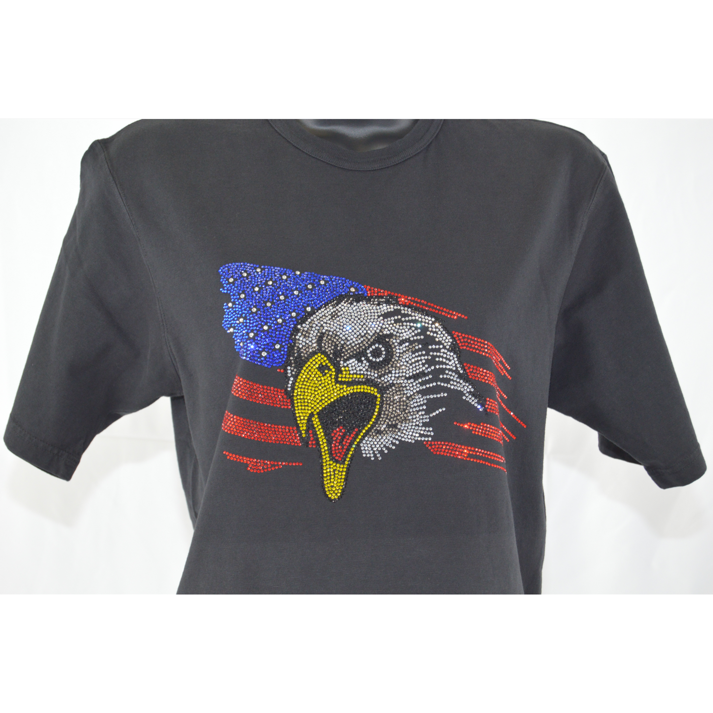 American flag with eagle rhinestone shirt hoodie front view