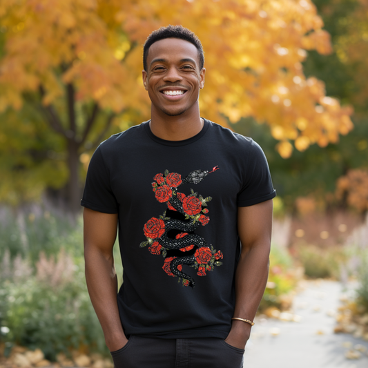 Snake With Roses Rhinestone T-Shirt, Rhinestone Hoodie