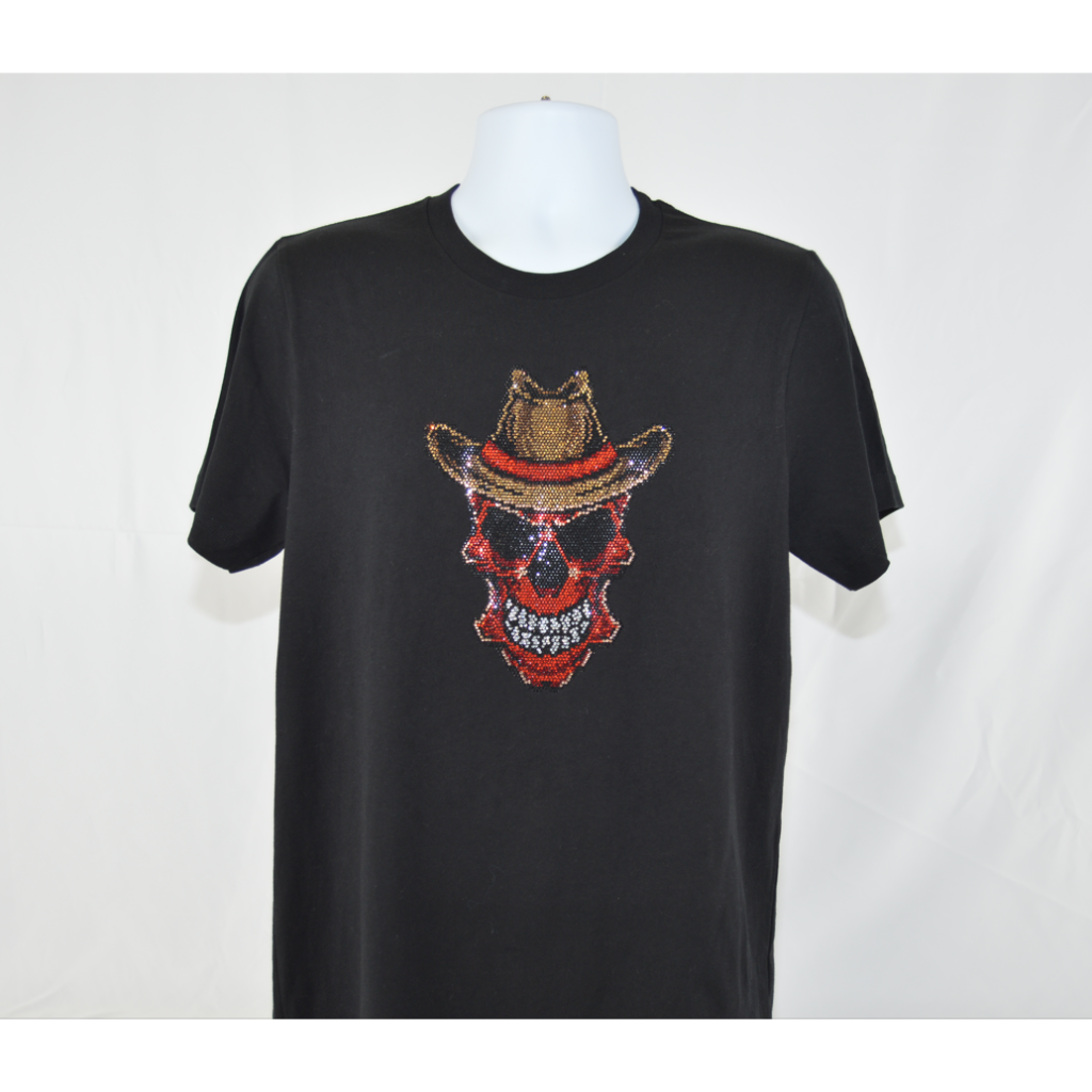 Skull With Hat Rhinestone T-Shirt, Rhinestone Hoodie