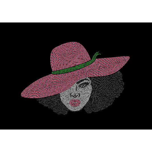 Afro Lady With Hat Rhinestone T-Shirt, Rhinestone Hoodie PINK
