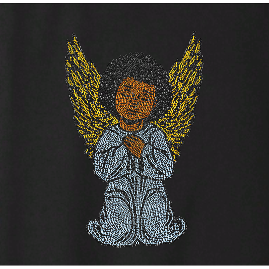 African angel rhinestone shirt rhinestone hoodie close up image
