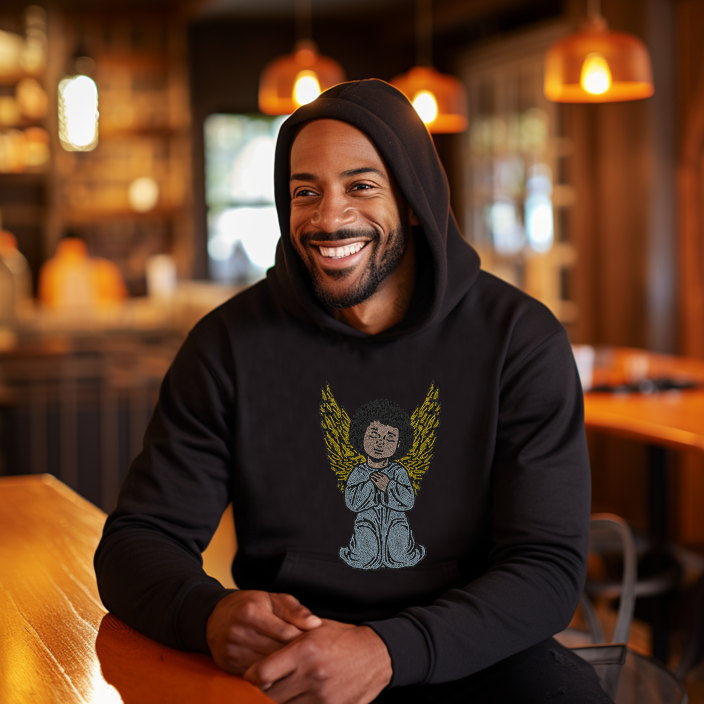 African angel rhinestone shirt rhinestone hoodie on man