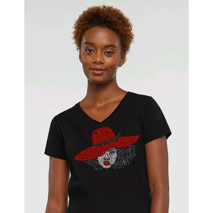 afro with hat rhinestone shirt rhinestone hoodie on woman