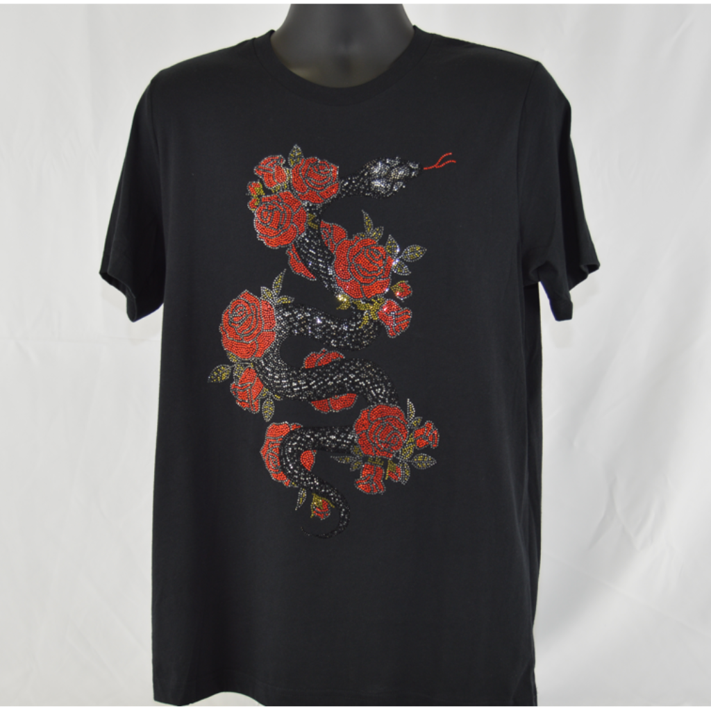 Snake With Roses Rhinestone T-Shirt, Rhinestone Hoodie