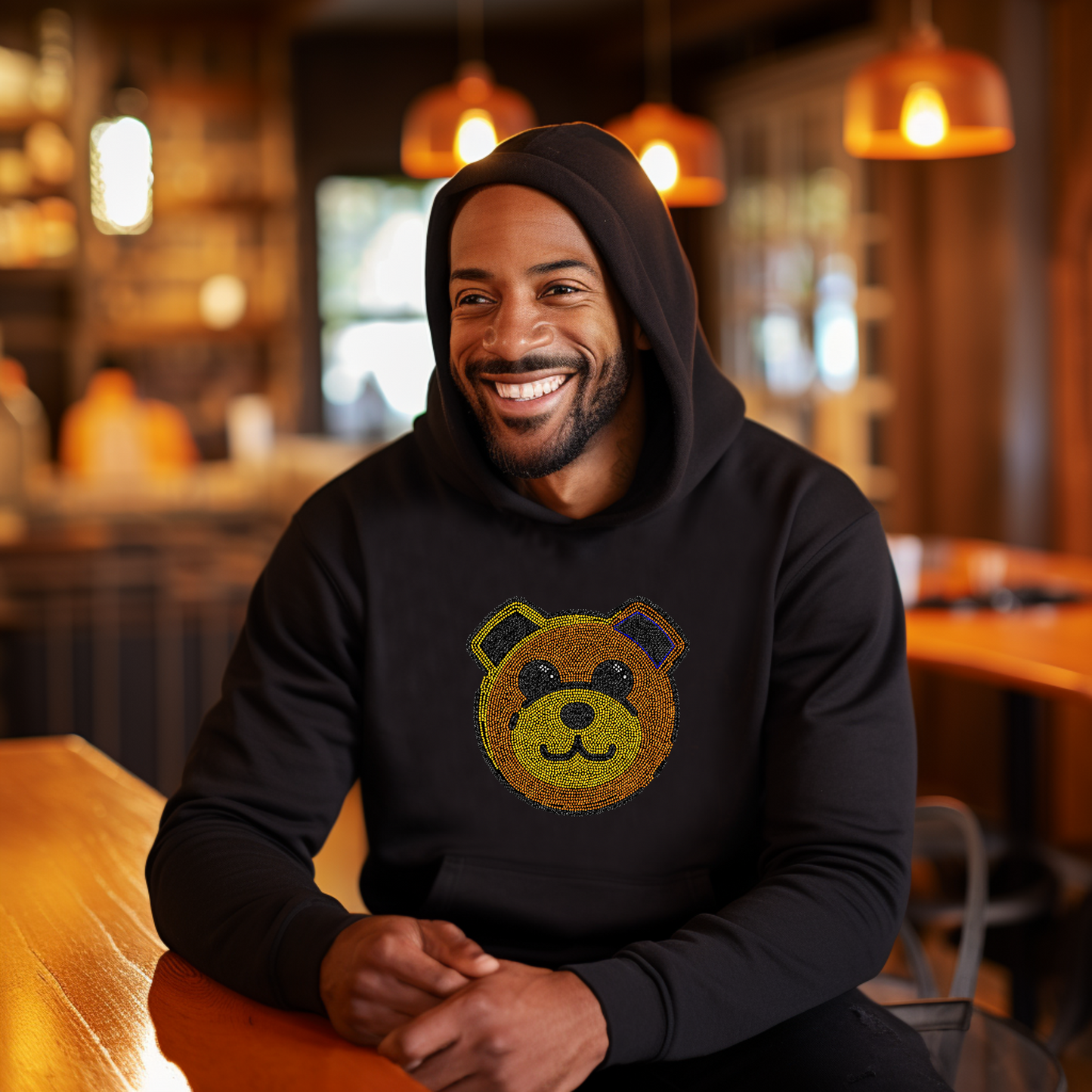 bear rhinestone shirt hoodie on man